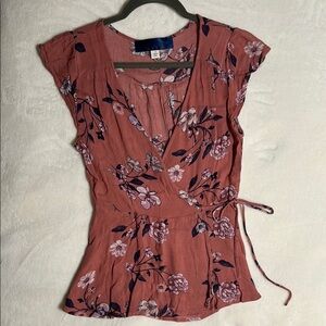 Pink Floral Tie Wrap Top